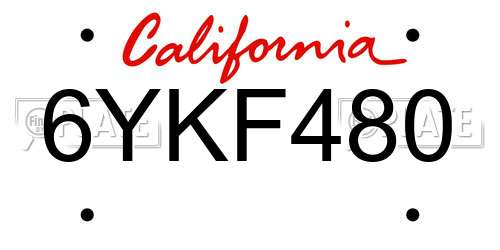6YKF480 California License Plate