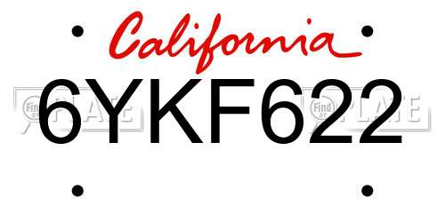 6YKF622 California License Plate