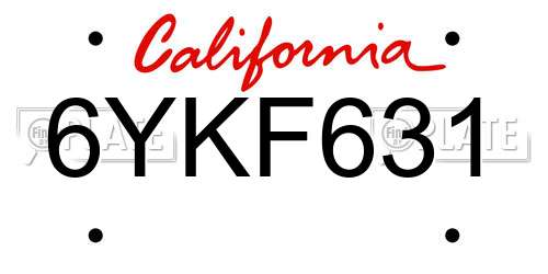 6YKF631 California License Plate