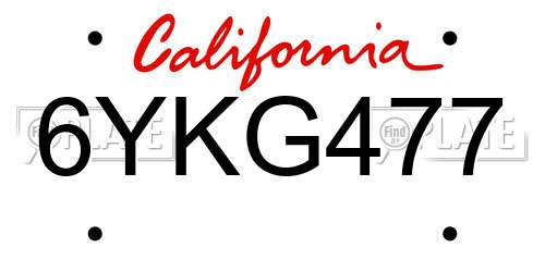 6YKG477 California License Plate