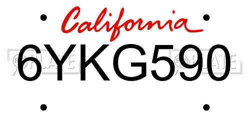 6YKG590 California License Plate