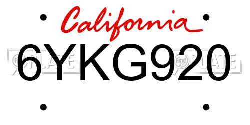 6YKG920 California License Plate