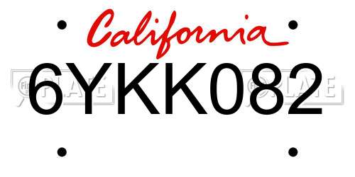 6YKK082 California License Plate