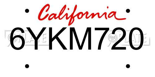 6YKM720 California License Plate