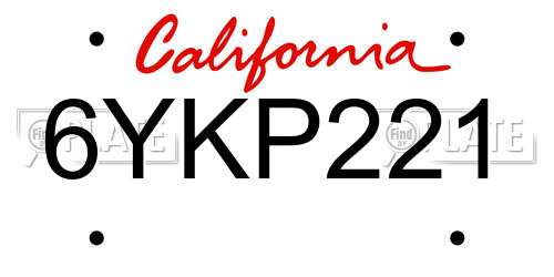 6YKP221 California License Plate