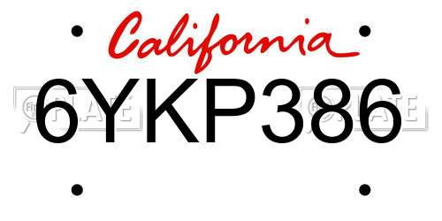 6YKP386 California License Plate
