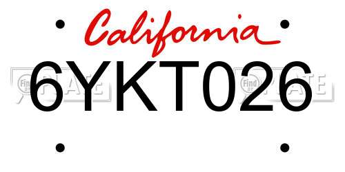 6YKT026 California License Plate