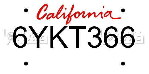 6YKT366 California License Plate