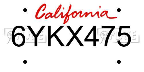 6YKX475 California License Plate