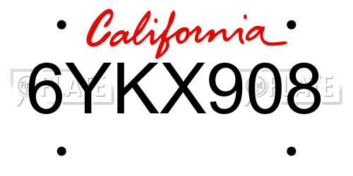 6YKX908 California License Plate