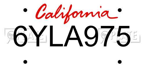 6YLA975 California License Plate