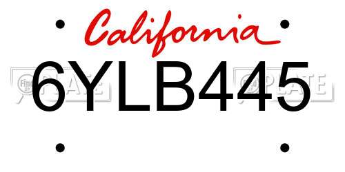 6YLB445 California License Plate