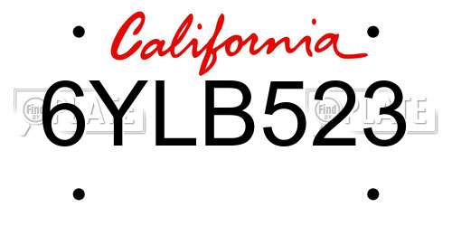 6YLB523 California License Plate