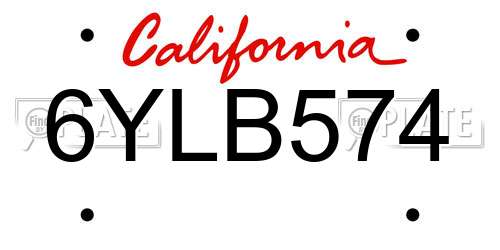 6YLB574 California License Plate