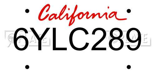 6YLC289 California License Plate