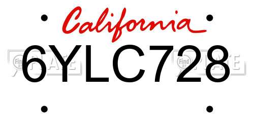6YLC728 California License Plate