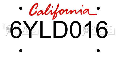 6YLD016 California License Plate