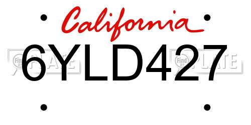 6YLD427 California License Plate