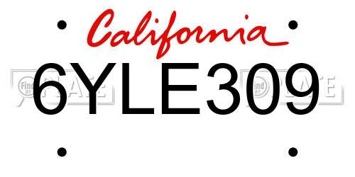 6YLE309 California License Plate