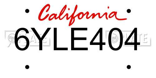 6YLE404 California License Plate