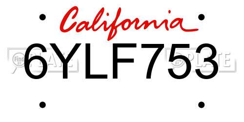 6YLF753 California License Plate