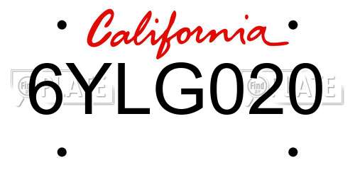 6YLG020 California License Plate