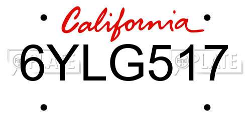 6YLG517 California License Plate