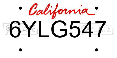 6YLG547 California License Plate
