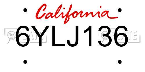 6YLJ136 California License Plate