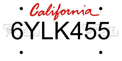 6YLK455 California License Plate