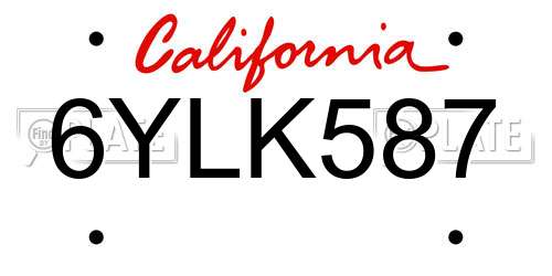 6YLK587 California License Plate