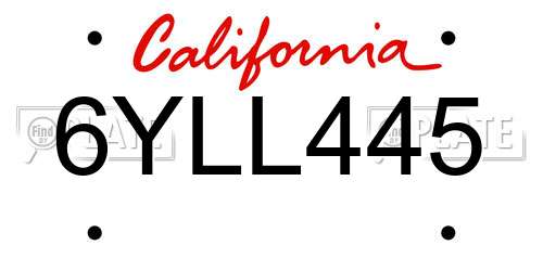6YLL445 California License Plate