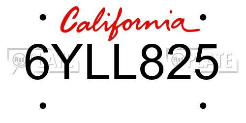 6YLL825 California License Plate