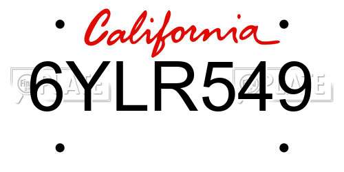 6YLR549 California License Plate