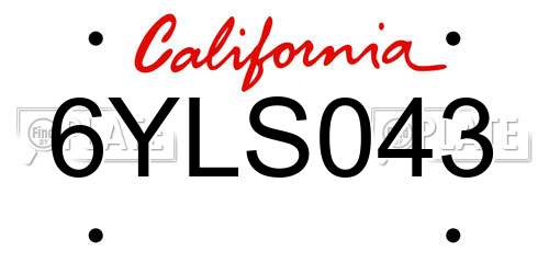 6YLS043 California License Plate