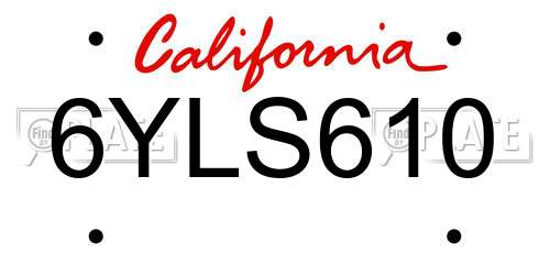 6YLS610 California License Plate