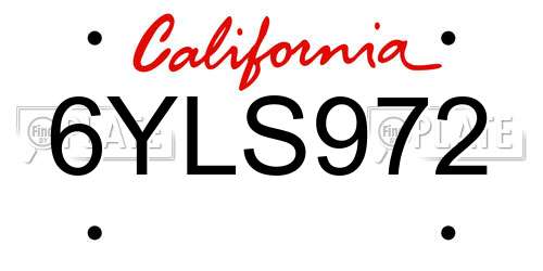 6YLS972 California License Plate