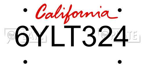 6YLT324 California License Plate