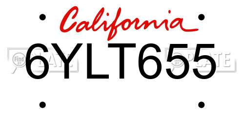 6YLT655 California License Plate