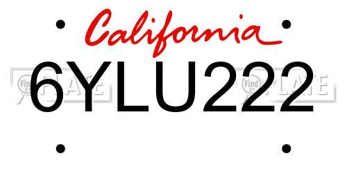 6YLU222 California License Plate