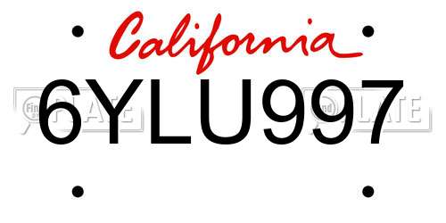 6YLU997 California License Plate