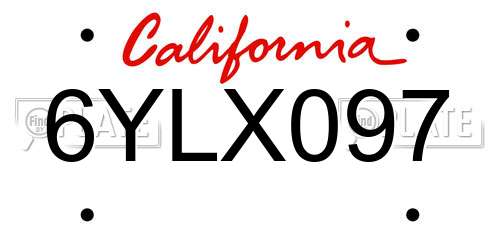 6YLX097 California License Plate