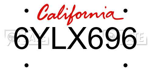 6YLX696 California License Plate