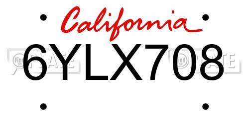 6YLX708 California License Plate