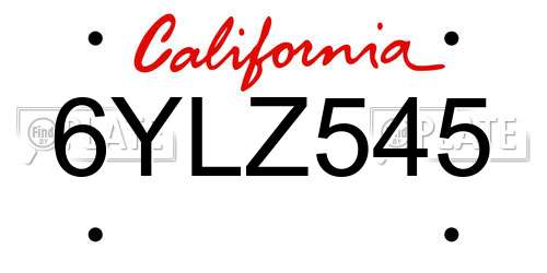 6YLZ545 California License Plate