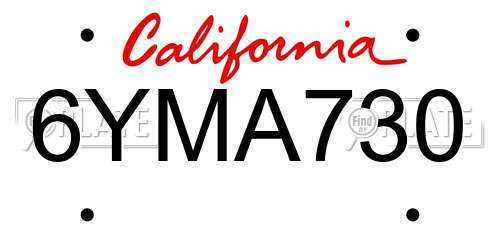 6YMA730 California License Plate