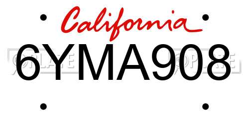 6YMA908 California License Plate
