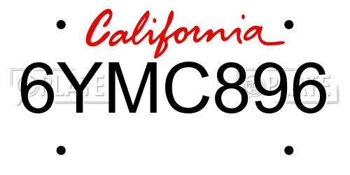 6YMC896 California License Plate