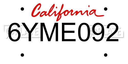 6YME092 California License Plate