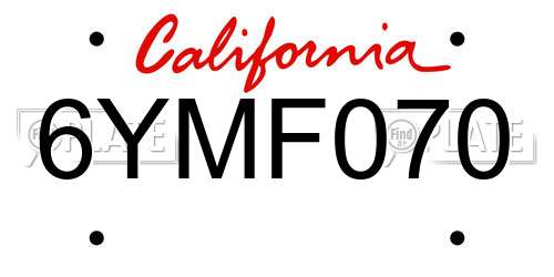 6YMF070 California License Plate